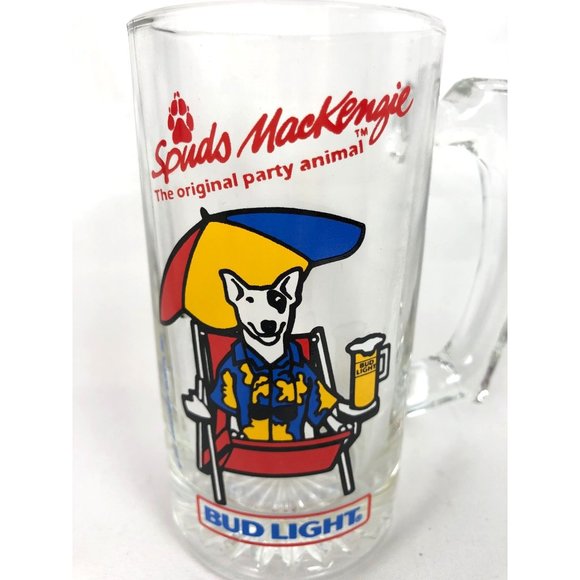 VTG 1987 Spuds Mackenzie on the Beach Bud Light Glass Beer Mug - Set of 2 - Picture 6 of 6